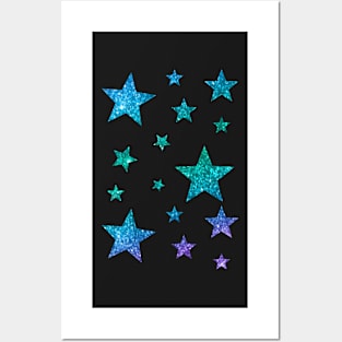 Blue Green Ombre Faux Glitter Stars Posters and Art